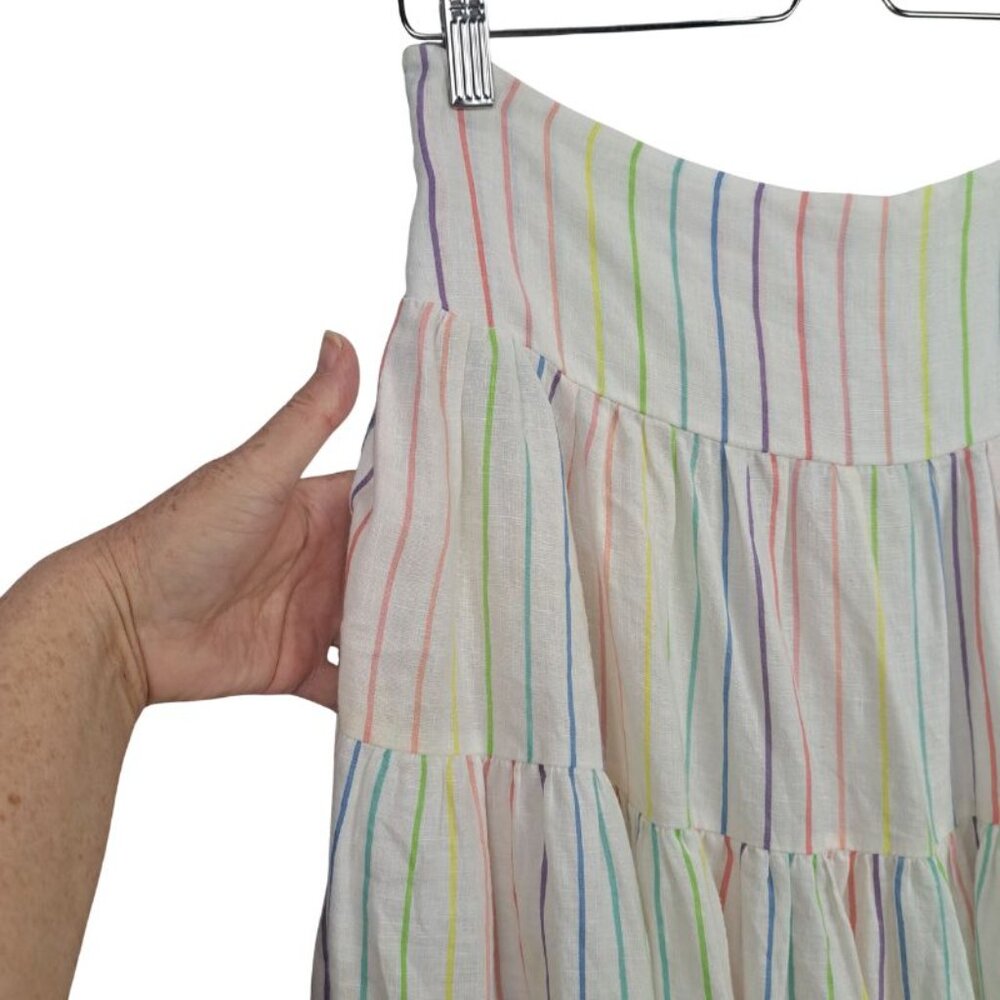 SWF S/W/F Linen Rainbow Candy Strip Tiered Ruffled Layered Skirt Size S - Picture 5 of 11